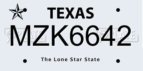 MZK6642 Texas License Plate