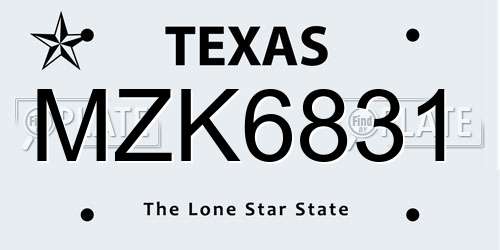 MZK6831 Texas License Plate