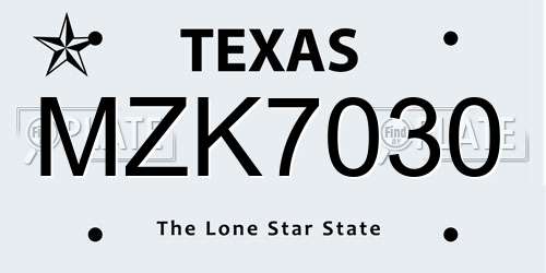 MZK7030 Texas License Plate