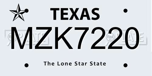 MZK7220 Texas License Plate