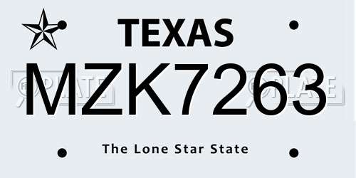 MZK7263 Texas License Plate