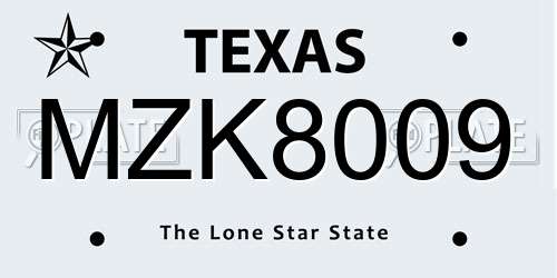 MZK8009 Texas License Plate