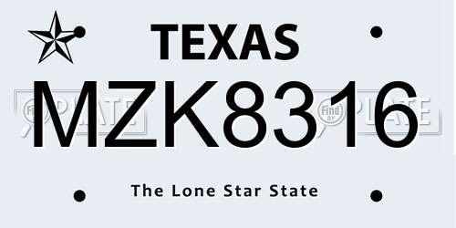 MZK8316 Texas License Plate