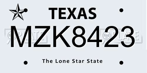 MZK8423 Texas License Plate