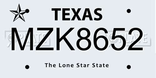 MZK8652 Texas License Plate