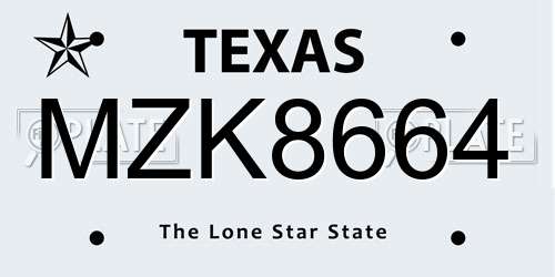 MZK8664 Texas License Plate