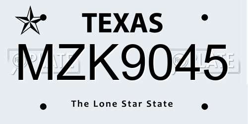 MZK9045 Texas License Plate