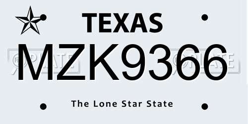MZK9366 Texas License Plate