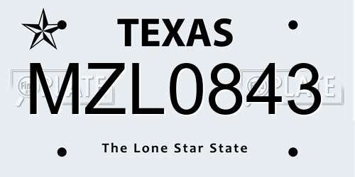 MZL0843 Texas License Plate