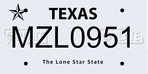 MZL0951 Texas License Plate