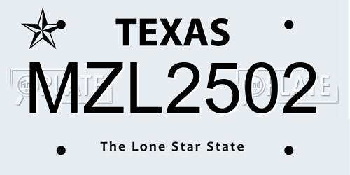 MZL2502 Texas License Plate
