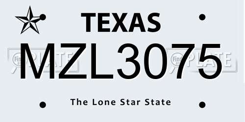 MZL3075 Texas License Plate