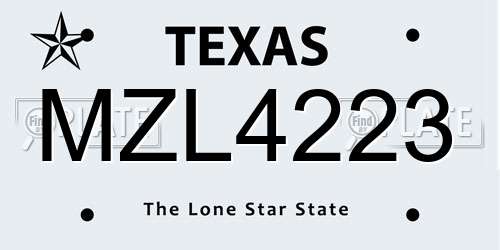 MZL4223 Texas License Plate