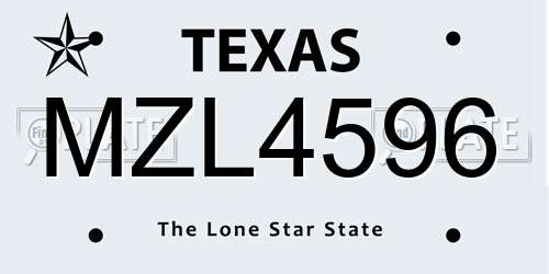 MZL4596 Texas License Plate
