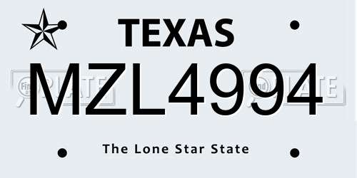 MZL4994 Texas License Plate