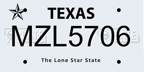 MZL5706 Texas License Plate