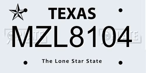 MZL8104 Texas License Plate