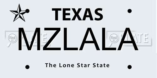 MZLALA Texas License Plate
