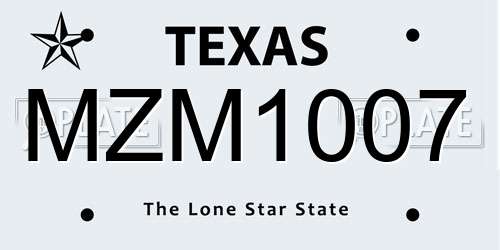 MZM1007 Texas License Plate