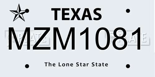 MZM1081 Texas License Plate