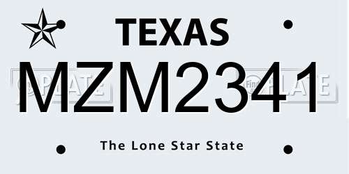MZM2341 Texas License Plate