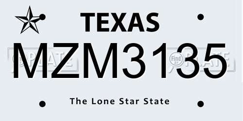 MZM3135 Texas License Plate