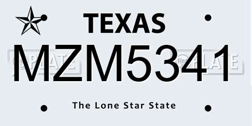 MZM5341 Texas License Plate