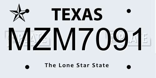 MZM7091 Texas License Plate