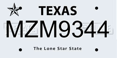 MZM9344 Texas License Plate