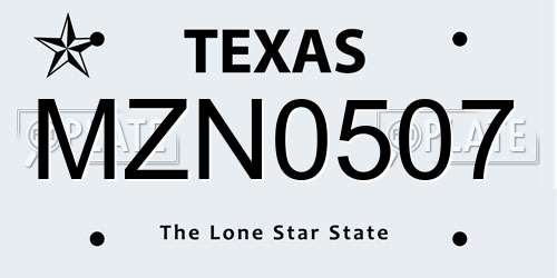 MZN0507 Texas License Plate