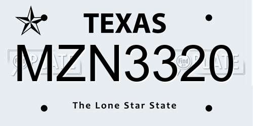 MZN3320 Texas License Plate