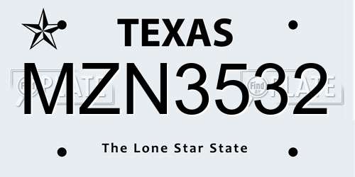 MZN3532 Texas License Plate