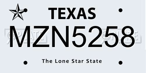 MZN5258 Texas License Plate