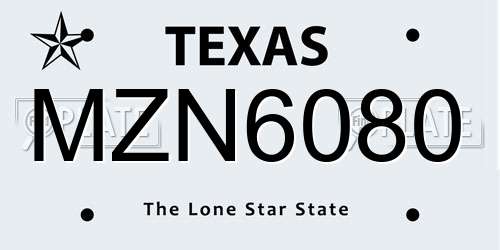 MZN6080 Texas License Plate