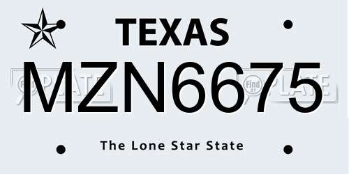 MZN6675 Texas License Plate