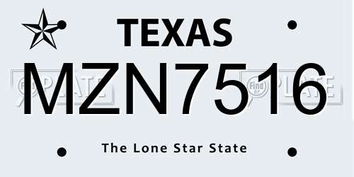 MZN7516 Texas License Plate