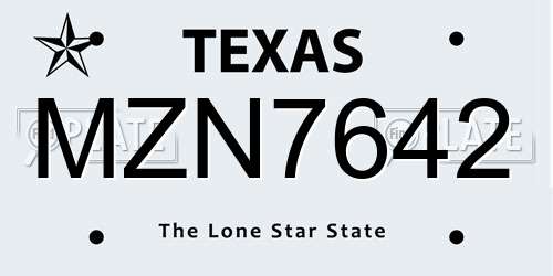 MZN7642 Texas License Plate