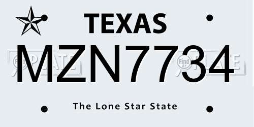 MZN7734 Texas License Plate