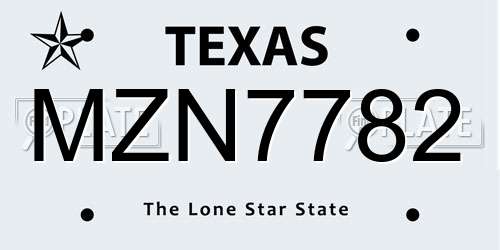 MZN7782 Texas License Plate
