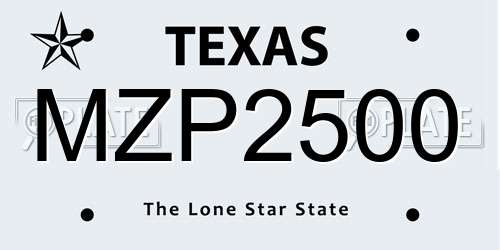 MZP2500 Texas License Plate