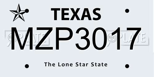 MZP3017 Texas License Plate