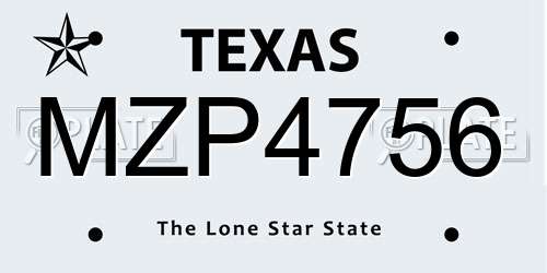 MZP4756 Texas License Plate