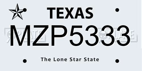 MZP5333 Texas License Plate
