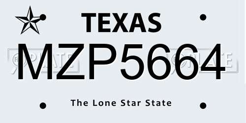 MZP5664 Texas License Plate