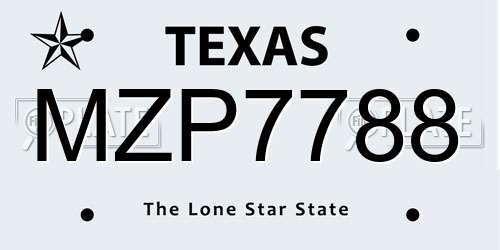 MZP7788 Texas License Plate