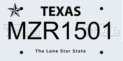 MZR1501 Texas License Plate