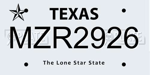 MZR2926 Texas License Plate