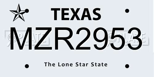 MZR2953 Texas License Plate