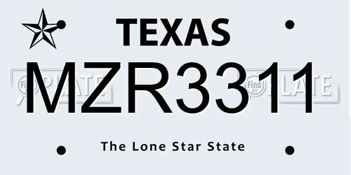 MZR3311 Texas License Plate
