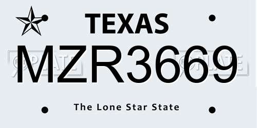 MZR3669 Texas License Plate